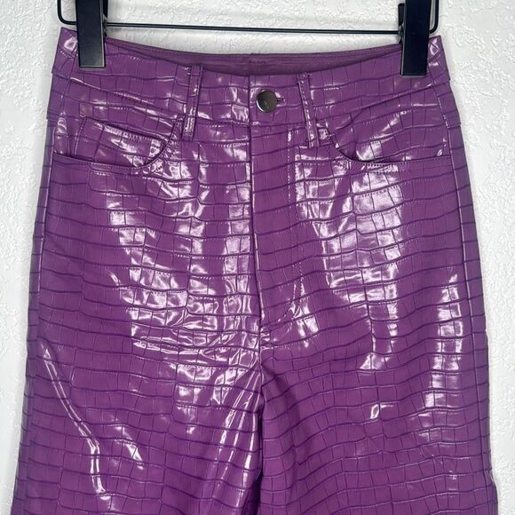 New ROTATE Birger Christiansen Purple Croc Vegan Leather Pants Size 0 FR 34 - Picture 4 of 16